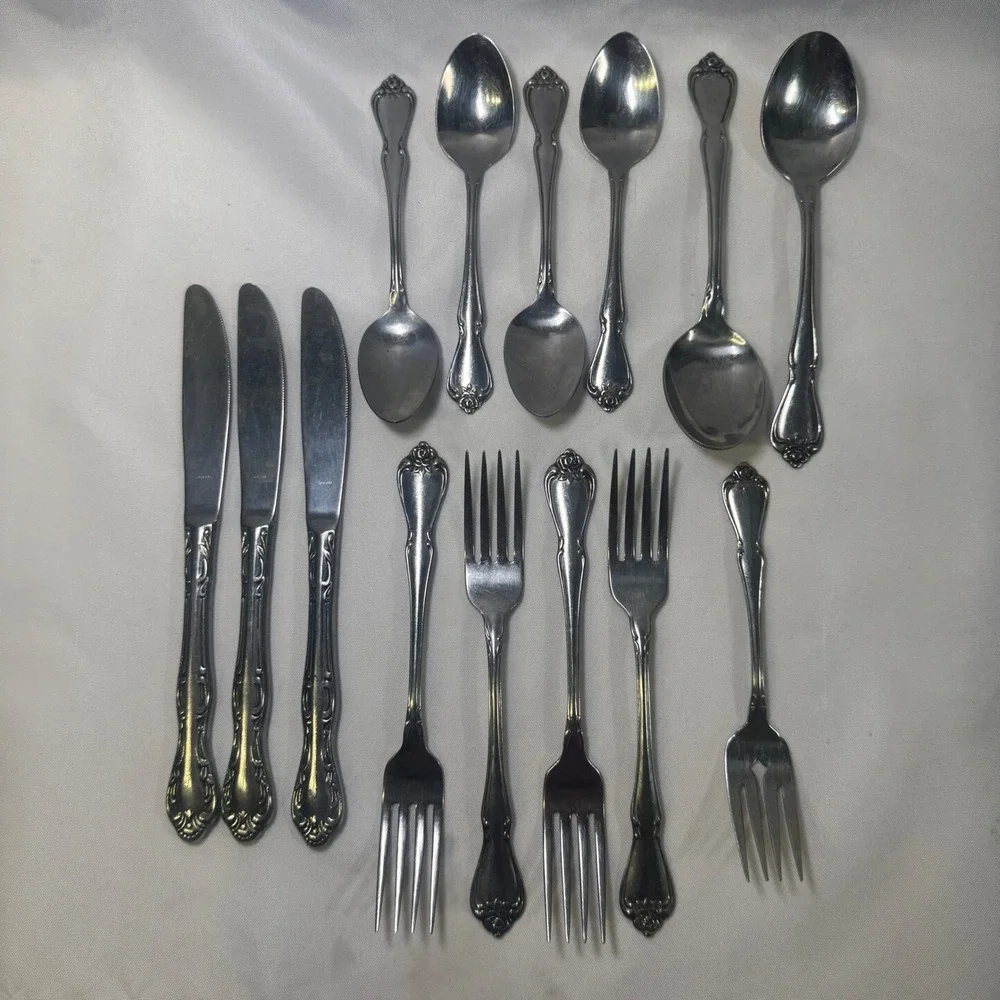 Oneida 1881‎ Rogers Rose Song Stainless Flatware 12pc Floral Silverware Vintage